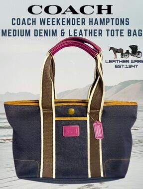 Coach Denim Hampton Weekender With Pink Leather Accents